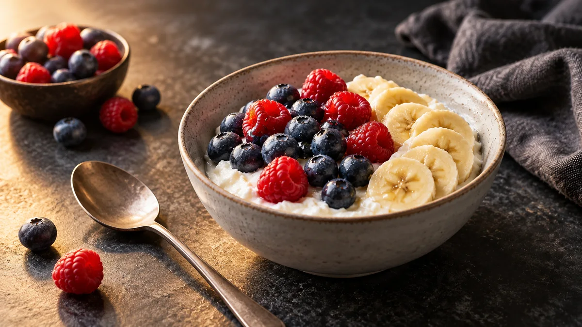 Skyr mit frischen Beeren und Banane